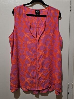 bobeau Pink & Orange Floral Sleeveless Zip-Front Camisole